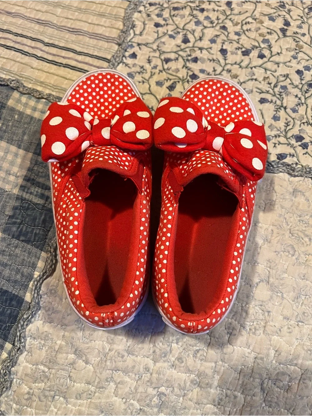 Red Polka Dot Girls Slip-On Sneakers with Bow